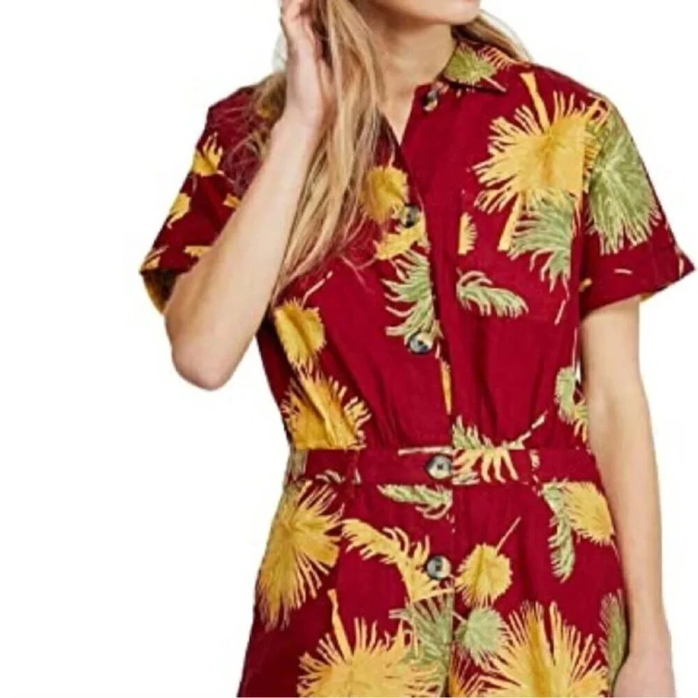 Free People Malibu Romper Red Tropical Print Size M